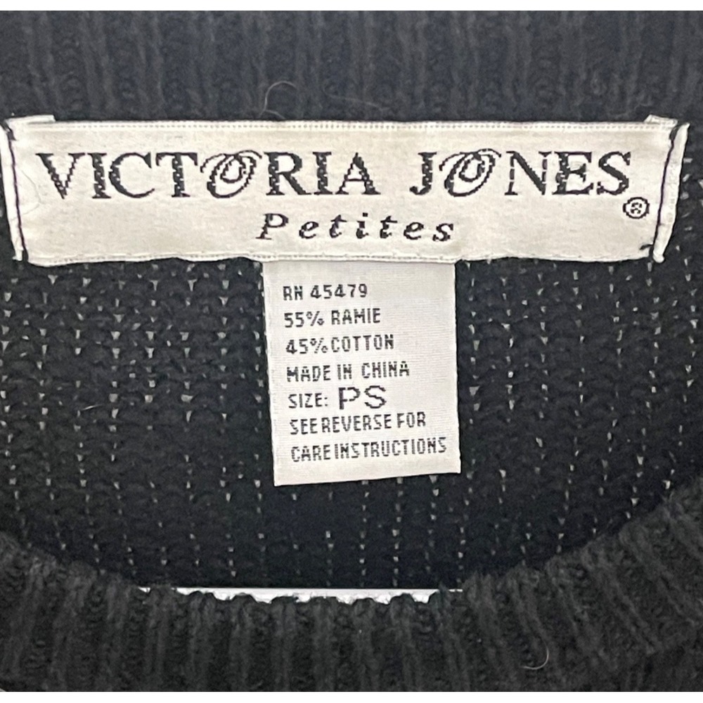 VTG Victoria Jones Sweater Women's Sm Petite Black Beaded Embellished Southwest - Picture 4 of 4